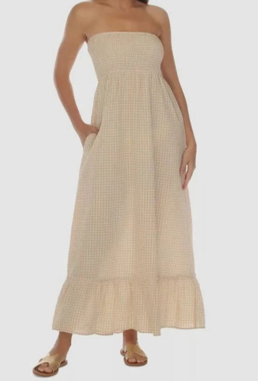 Raviya Women's Beige Plaid Maxi Cover-Up Swim Dress Size XL NEW